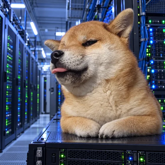 Papi resting on a server rack in a data center.