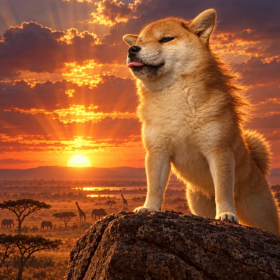 Papi on a rock above the savanna at sunset.