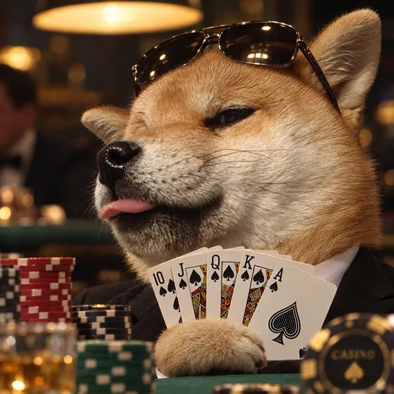 Papi holding a royal flush at a casino table.