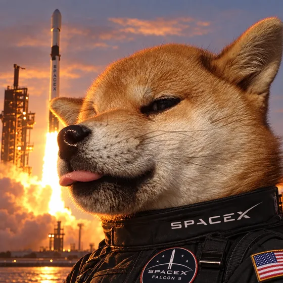 Papi in a SpaceX flight suit in front of a Falcon 9 launch.