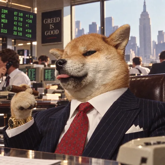 Papi in a pinstripe suit with a cigar on a 1980s trading floor.